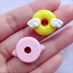 Kawaii Doughnut with Wing Cabochons | Winged Donut Cabochon | Fake Sweets Decoden Pieces (5 pcs / Assorted Colors / 25mm x 18mm)