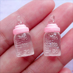 Dollhouse Baby Bottle Cabochons | Miniature Transparent Milk Bottle in 3D | Doll House Crafts (2pcs / Pink & Clear / 10mm x 22mm)
