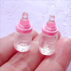 Dollhouse Baby Bottle Cabochons | Miniature Transparent Milk Bottle in 3D | Doll House Crafts (2pcs / Pink & Clear / 10mm x 22mm)