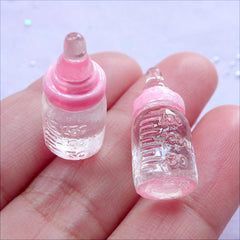 Dollhouse Baby Bottle Cabochons | Miniature Transparent Milk Bottle in 3D | Doll House Crafts (2pcs / Pink & Clear / 10mm x 22mm)