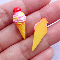 CLEARANCE Decoden Cabochon Supplies | Miniature Ice Cream Cabochons | Strawberry Icecream Cabochon | Kawaii Resin Pieces (2pcs / 10mm x 25mm)