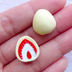 CLEARANCE White Chocolate Covered Strawberry Cabochons | Resin Candy Cabochon | Sweets Decoden Supplies | Kawaii Phone Decoration (2pcs / 14mm x 16mm)