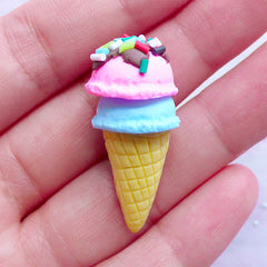 3D Ice Cream Cabochons with Sprinkles Topping | Polymer Clay Icecream with Two Scoops | Kawaii Sweets Deco | Decoden Phone Case (1 piece / Blue Moon & Strawberry / 15mm x 37mm)