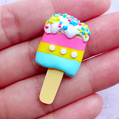 B GRADE Rainbow Ice Pop Cabochons | Fimo Popsicle with Sprinkles Toppings | Decoden Sweets Supplies | Kawaii Phone Case Deco (1 piece / Green, Pink, Yellow & Blue / 18mm x 32mm)