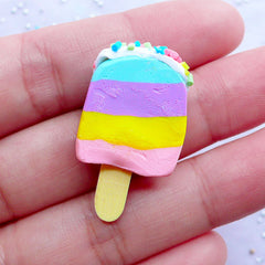 B GRADE Striped Ice Pop Cabochons | Polymer Clay Popsicle with Toppings | Decoden Supplies | Kawaii Sweets Deco (1 piece / Blue, Purple, Yellow & Pink / 18mm x 32mm)