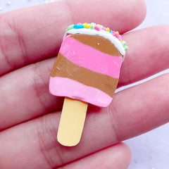 DEFECT Striped Popsicle Cabochons | Polymer Clay Ice Pop with Toppings | Kawaii Sweets Supplies | Fimo Food Jewelry (1 piece / Chocolate & Strawberry / 18mm x 32mm)