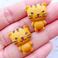 Animal Cookie Cabochons | Kawaii Kitty Cat Cookie Embellishments | Faux Food Cabochon | Fake Sweets Deco | Cute Decoden Pieces | Planner Paper Clip DIY (2pcs / 18mm x 22mm / Flatback)