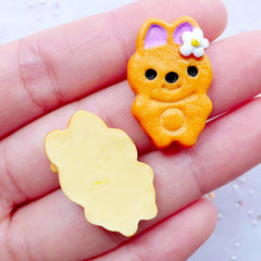 Decoden Cabochon Supplies | Rabbit Cookie Cabochons | Animal Biscuit Cabochons | Kawaii Sweets Deco | Faux Food Crafts | Cell Phone Deco | Resin Pieces (2 pcs / 16mm x 25mm /  Flat Back)