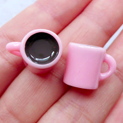 CLEARANCE Dollhouse Miniature Coffee Cup Cabochons | 3D Coffee Mug Cabochon | Doll House Drink Cabochon | Mini Food Jewellery Making | Kawaii Charms | Decoden Supplies (2pcs / 17mm x 14mm / Pink / 3D)