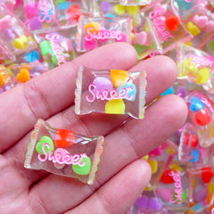 Sweet Candy Cabochons | Kawaii Resin Cabochon | Fake Sweets Deco | Decoden Supplies | Faux Food Jewelry | Cute Embellishments (2 pcs by Random / 24mm x 17mm / Flatback)