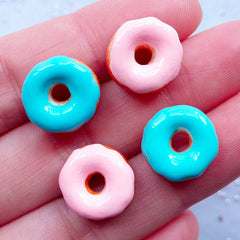 Dollhouse Miniature Donut Cabochons | Kawaii Doughnut Cabochon | Decoden Pieces | Sweet Deco | Doll Food | Fake Food Jewelry Supplies (4 pcs / Pink & Blue / 13mm / Flatback)