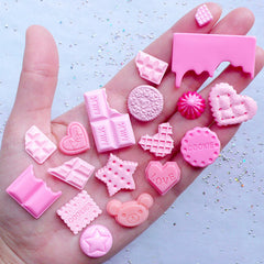 Strawberry Chocolate & Sweet Cabochon Mix | Pink Decoden Pieces | Kawaii Cabochons | Sweet Deco | Dollhouse Miniature Sweets (18pcs / Assorted Set / Flatback)