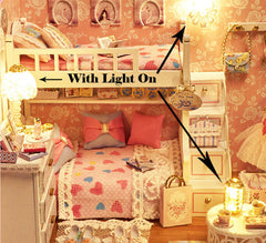 Dollhouse Kit with Furniture in 1:24 Scale | Miniature Bedroom with LED light | DIY Craft Kit