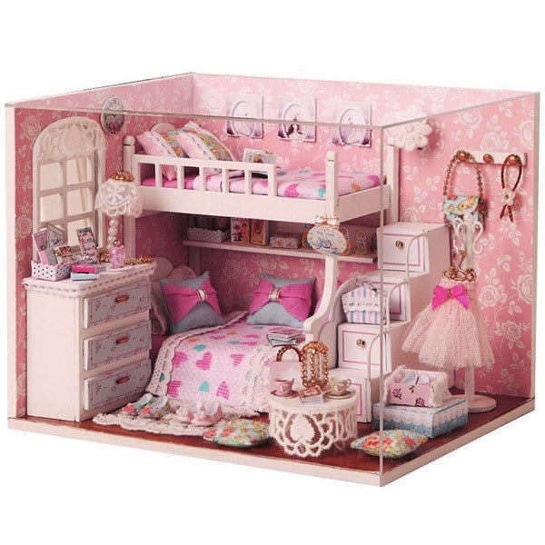 Dollhouse Kit with Furniture in 1:24 Scale | Miniature Bedroom with LED light | DIY Craft Kit