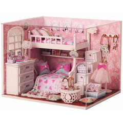 Dollhouse Kit with Furniture in 1:24 Scale | Miniature Bedroom with LED light | DIY Craft Kit