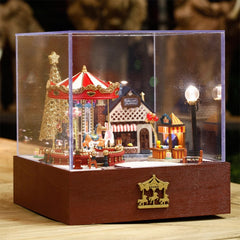Dollhouse Carousel Kit with Music Box and LED Light | Miniature Amusement Park | Family Crafting Ideas | Handmade Gift