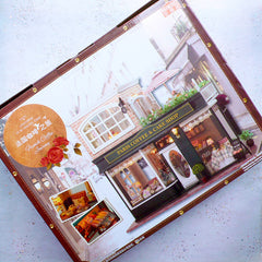 Dollhouse Paris Coffee & Cake Shop with Music Box and LED Light | Miniature Cafe Kit with Furniture in 1:24 Scale | Doll House Craft