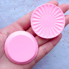 Round Dollhouse Plate Cabochons | Kawaii Miniature Dishes | Doll House Food Craft | Mini Tableware | Sweets Jewelry Making (2 pcs / Pink / 46mm)