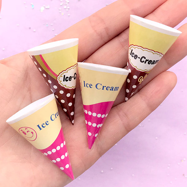 CLEARANCE Miniature Ice Cream Cone (4pcs / 25mm x 42mm) Dollhouse Dessert  Doll Food Making Mini Sweets Craft Kawaii Supplies Fake Food Jewelry MC51