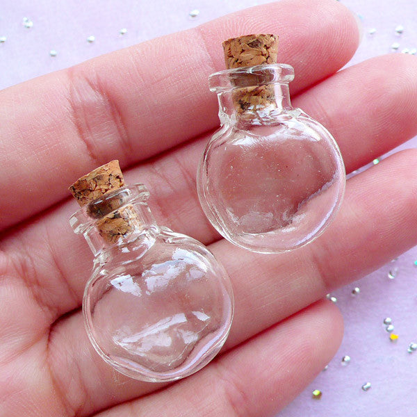 Tiny Glass Jar, Mini Glass Bottle with Cork, Small Glass Vial, Terr, MiniatureSweet, Kawaii Resin Crafts, Decoden Cabochons Supplies