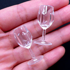 Miniature Wine Glasses | Dollhouse Glassware | Mini Plastic Cups | Doll House Tableware | Fake Food Craft | Doll Drink | Doll Props (2pcs / 14mm x 29mm / Clear)