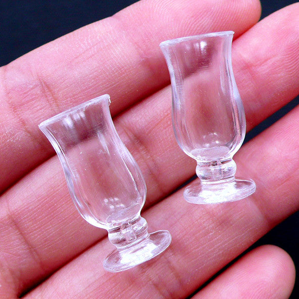 Miniature Champagne Glass | Doll House Wine Glasses | Dollhouse Drinkware |  Tiny Plastic Glasses | Doll Drink Making (2 pcs / Clear / 8mm x 24mm)