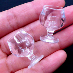 Dollhouse Wine Glasses | Miniature Brandy Snifter | Doll House Cognac Glass | Mini Tableware | Tiny Plastic Cup | Doll Drink | Doll Drinking Glass (2pcs / 18mm x 24mm / Clear)