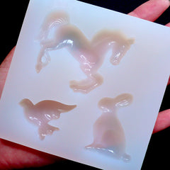 Flexible Animal Molds | Rabbit Bird Horse Silicone Mould (3 Cavity) | Kawaii Resin Cabochon DIY | Decoden Resin Crafts