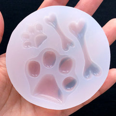 Dog Paw and Bone Silicone Mold (4 Cavity) | Kawaii Pet Mold | Animal Soft Mould | Clear UV Resin Mold | Epoxy Resin Art