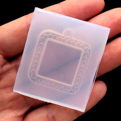 Square Bezel Setting Charm Silicone Mould | Cameo Frame Mold | Resin Jewelry Mold | Clear Soft Mold | UV Resin Crafts (29mm x 33mm)