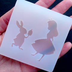 Alice in Wonderland Silicone Mold (2 Cavity) | White Rabbit Mold | Kawaii Cabochon Making | Fairy Tale Decoden | Flexible Resin Mold
