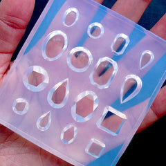 Gem & Rhinestone Silicone Molds (16 Cavity) | Clear UV Resin Soft Mould in Various Shapes of Gems | Square Oval Teardrop Round Rectangle Gemstones and Rhinestones Flexible Mold