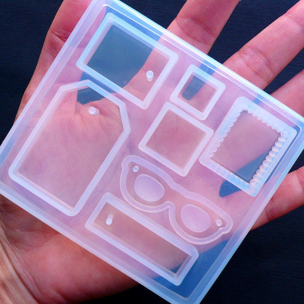 UV Resin Mold (7 Cavity) | Tag Silicone Mold | Flexible Square Mold |  Sunglasses Mold | Nerd Glasses Mold | Stamp Mold | Clear Epoxy Resin Mould  