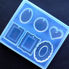 Kawaii UV Resin Soft Mold (6 Cavity) | Frame Silicone Mold | Oval Mold | Round Mold | Flexible Heart Mould | Resin Pendant Making