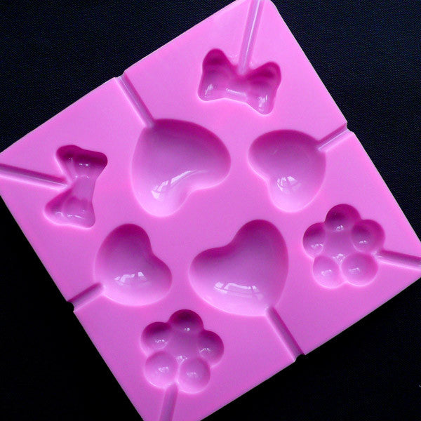 Lollipop Mold (8 Cavity) | Heart Magic Wand Mold | Lolly Pop Candy Mold in Flower & Bow Shapes | Food Safe Mold | Flexible Silicone Mold For Kawaii Resin Craft