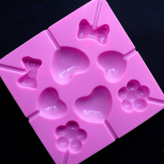 Lollipop Mold (8 Cavity) | Heart Magic Wand Mold | Lolly Pop Candy Mold in Flower & Bow Shapes | Food Safe Mold | Flexible Silicone Mold For Kawaii Resin Craft