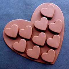 Heart Silicone Mold (10 Cavity) | Resin Cabochon Mold | Valentine's Day Chocolate Mold | Food Safe Candy Mold | Kawaii Decoden Supplies (33mm x 30mm)