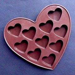 Heart Silicone Mold (10 Cavity) | Resin Cabochon Mold | Valentine's Day Chocolate Mold | Food Safe Candy Mold | Kawaii Decoden Supplies (33mm x 30mm)