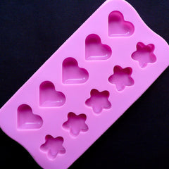 DEFECT Heart & Flower Silicone Mould (10 Cavity) | Food Safe Chocolate Mould | Kawaii Resin Cabochon Mold | Embellishment Mold | Mini Soap Mold | Wax Mould