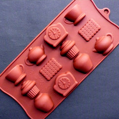 Afternoon Tea Time Silicone Mold (12 Cavity) | Cupcake Teapot Coffee Cup Mold | Kawaii Epoxy Resin Mold | Alice in Wonderland | Flexible Food Safe Mold