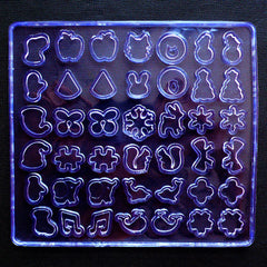 Assorted UV Resin Silicone Molds (42 Cavity) | Clear Soft Molds | Fruit Animal Christmas Ribbon Puzzle Flower Fish Music Flexble Mould