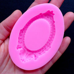 Victorian Mirror Frame Silicone Mould | Oval Cameo Setting Flexible Mold | Epoxy Resin Art Supplies (41mm x 69mm)