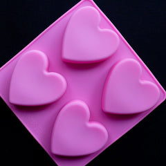 Big Heart Silicone Mold (4 Cavity) | Wedding Baking Supplies | Valentine's Day Chocolate Mold | Heart Cabochon Mold | Epoxy Resin Crafts | Soap Mold (60mm x 62mm)