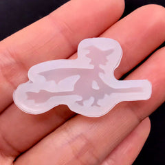 Witch on Broom Silicone Mold | Halloween Soft Mold | UV Resin Mould | Kawaii Resin Art Supplies (35mm x 19mm)