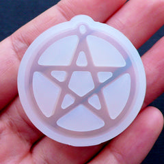 Round Pentagram Star Charm Mold | Magical Girl Jewelry Mould | Mahou Kei Decoden | Kawaii Cabochon Mold | UV Resin Mold | Flexible Silicone Mold | Clear Mold (34mm x 35mm)