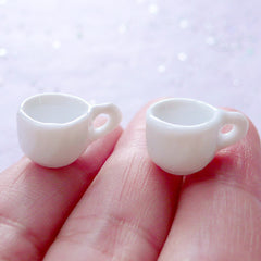 Miniature Porcelain Tea Cups | Dollhouse Ceramic Coffee Cup | Doll House Pottery Tea Cup | Alice in Wonderland Jewelry Making (2 pcs / White / 13mm x 9mm)