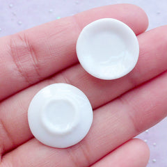 Dollhouse Porcelain Tea Saucer | Miniature Pottery Plate | Mini Coffee Saucers | Doll House Ceramic Tableware | Fake Food Jewelry Making (2 pcs / White / 19mm)