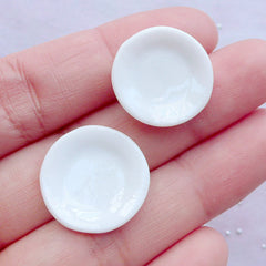 Dollhouse Porcelain Tea Saucer | Miniature Pottery Plate | Mini Coffee Saucers | Doll House Ceramic Tableware | Fake Food Jewelry Making (2 pcs / White / 19mm)