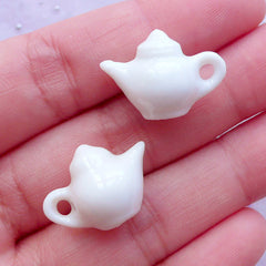 White Miniature Ceramic Teapot | Doll House Porcelain Tea Pot | Dollhouse Tableware Supplies | Alice in Wonderland Jewelry DIY (2 pcs / 20mm x 14mm)
