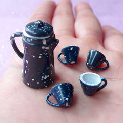Dollhouse Teapot & Tea Cups | Miniature Craft | Doll House Tableware (Set of 5pcs)